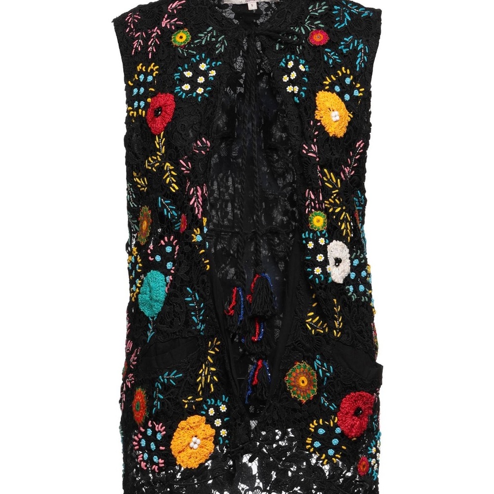 Handcrafted Floral Embroidered Black Sleeveless Top/Vest